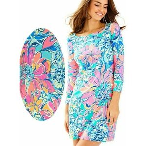 Lilly Pulitzer Sophie UPF 50 Seaside Aqua Breezy Babe Jersey Tunic Shirt Dress S